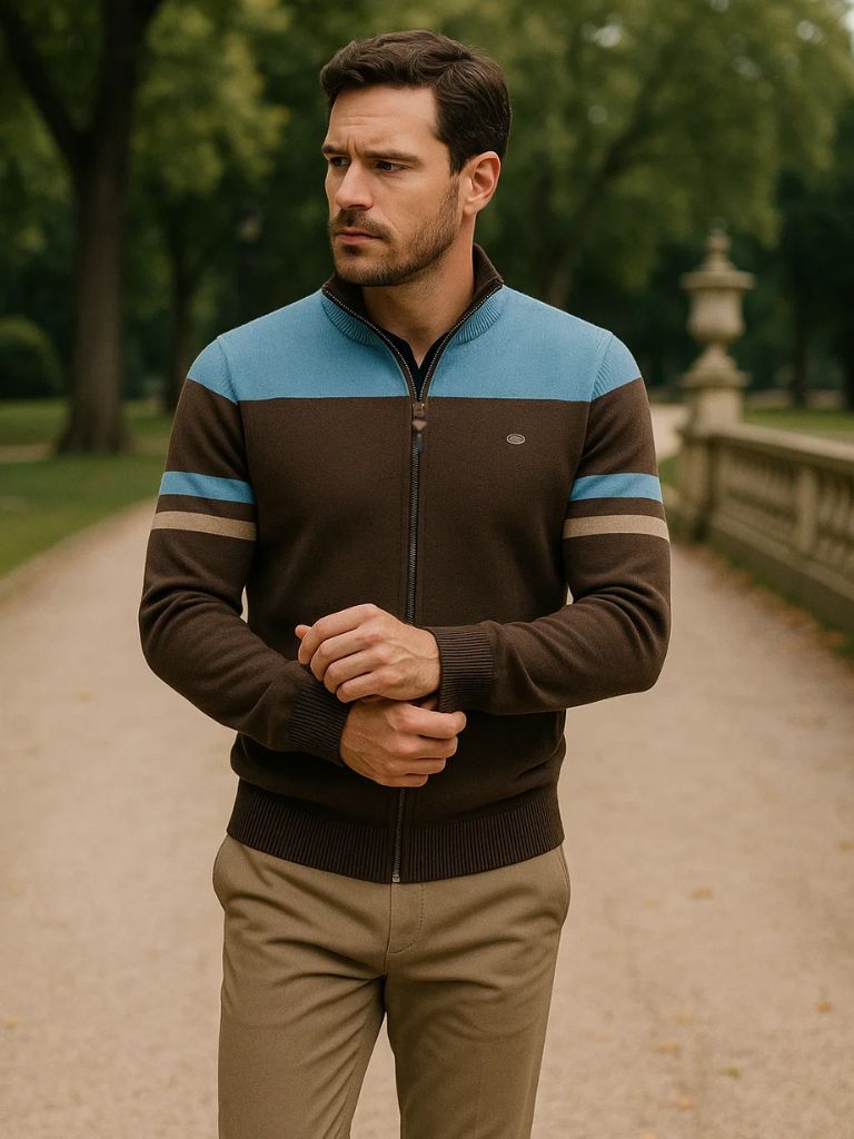 Cárdigan Tejido con Cierre y Cuello Alto